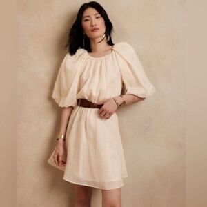 Banana Republic Ramie Open Back Puff Sleeves Mini Dress